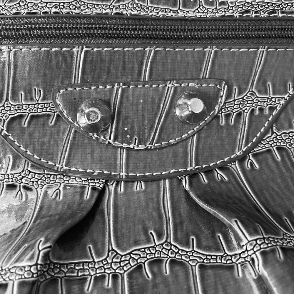 Attention Women Large Purse/Computer Crocodile Embossed Print Bag Gray - Picture 12 of 15